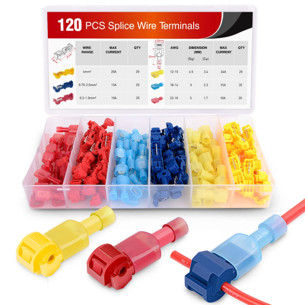 120 Pieces/60 Pairs Quick Connect Terminal Blocks T-Tap Self-Pee