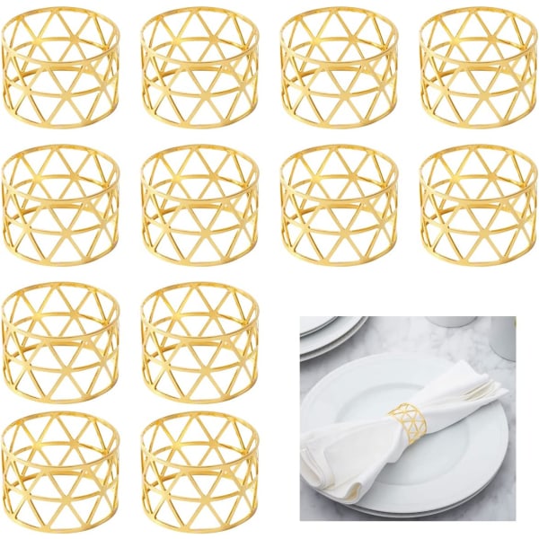 12 st servettringar, guld servett spänne servetthållarringar ihålig design för bröllopsfest födelsedag årsdag middagsbordsdekoration