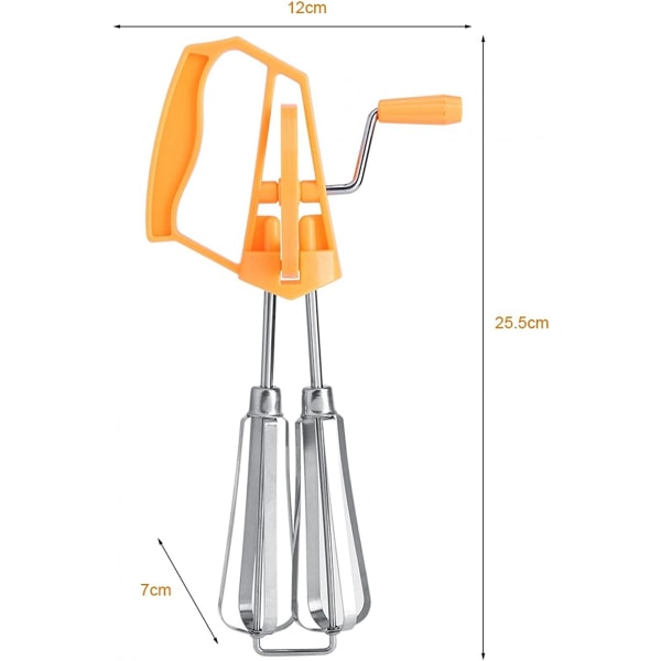 (orange) Handvisp med vev, rostfritt stål, roterande visp, äggvisp med plastgrepp, köksvisp P