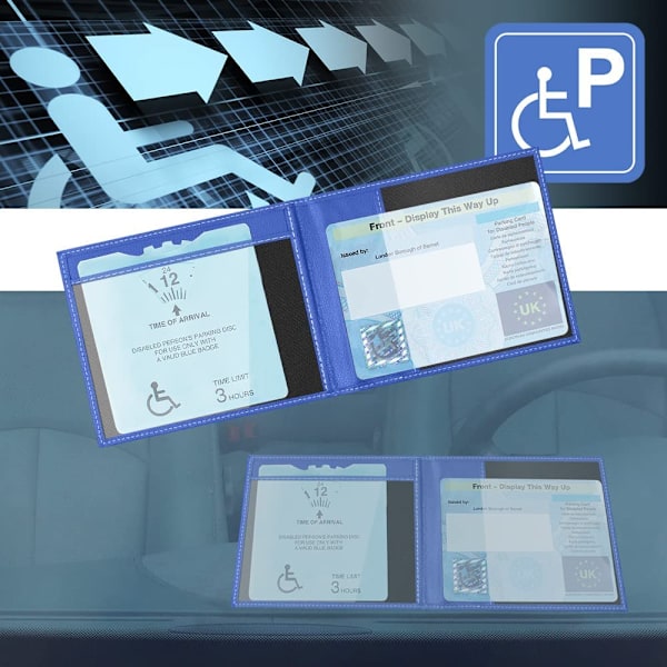 Blå handicap parkeringskort og timer holder, PU læder ID kortholder