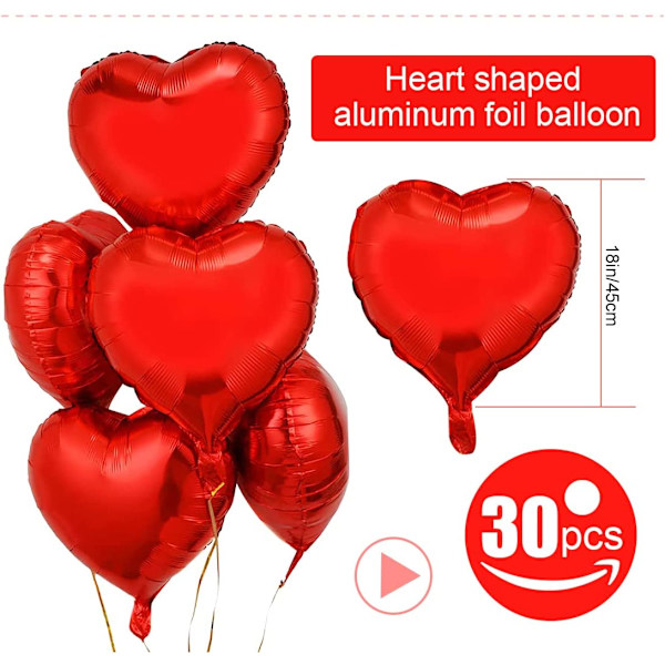 Hjerteformede balloner, 30 stk. røde hjerteballoner, hjerteballon, F
