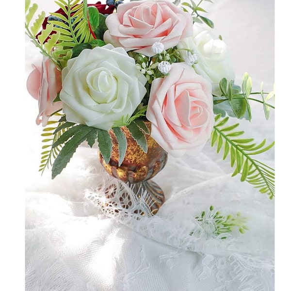 25 stk. Elfenbensfarvede Kunstige Skumroser med Stilke til Bryllupsbuketter, Festlige Midtpunkter, Arrangementer (Blush)