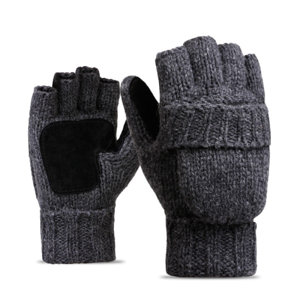 Winter Knitted Convertible Fingerless Gloves Wool Mittens Warm M