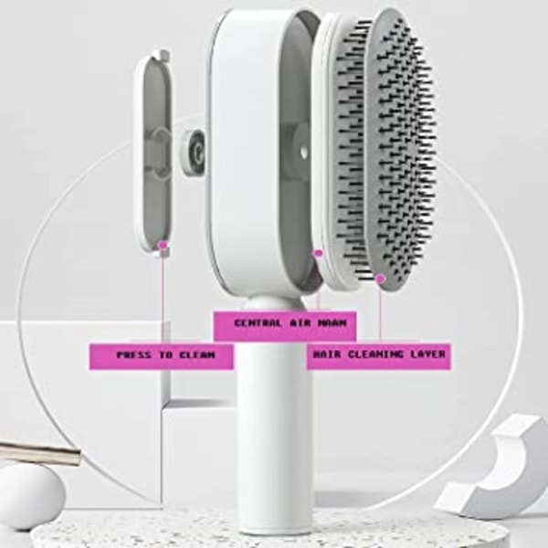 Selvrensende (hvit) hårbørste, 3D luftputemassasjebørste luft