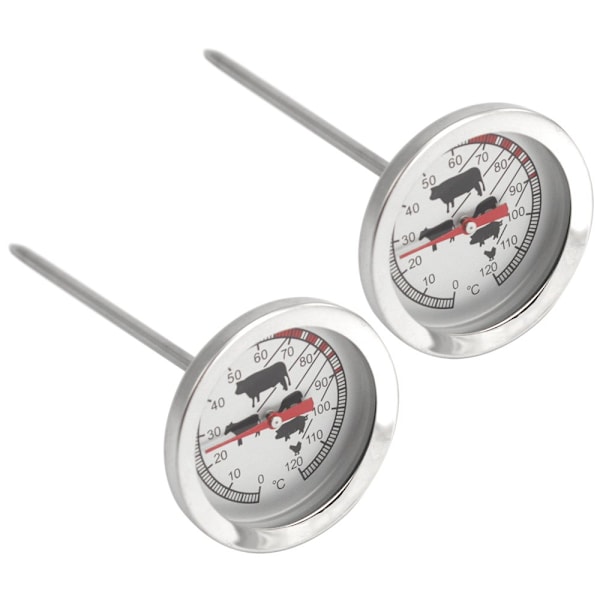 2x steketermometer i rustfritt stål - analogt kjøtttermometer