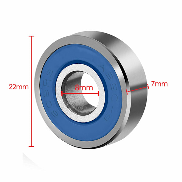 6 kpl 608RS-9 rullalaakeria pitkille laudalle, sopivat ABEC9:lle (8 mm x 22 mm x 7 mm