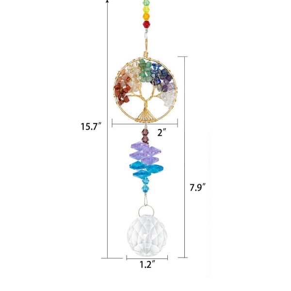Sett med 2, Crystal Suncatcher Hengende Metal Tree of Life Colorfu