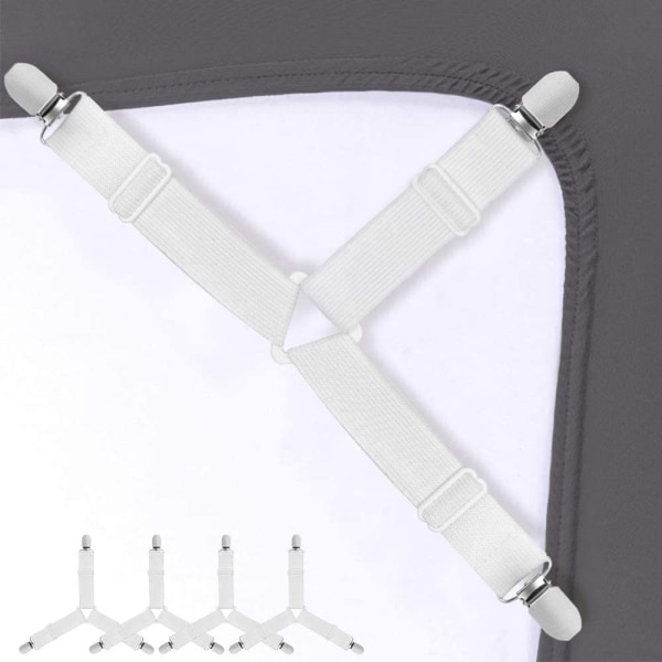 Vit - Set med 4 justerbara elastiska lakanklämmor för sängkläder, m