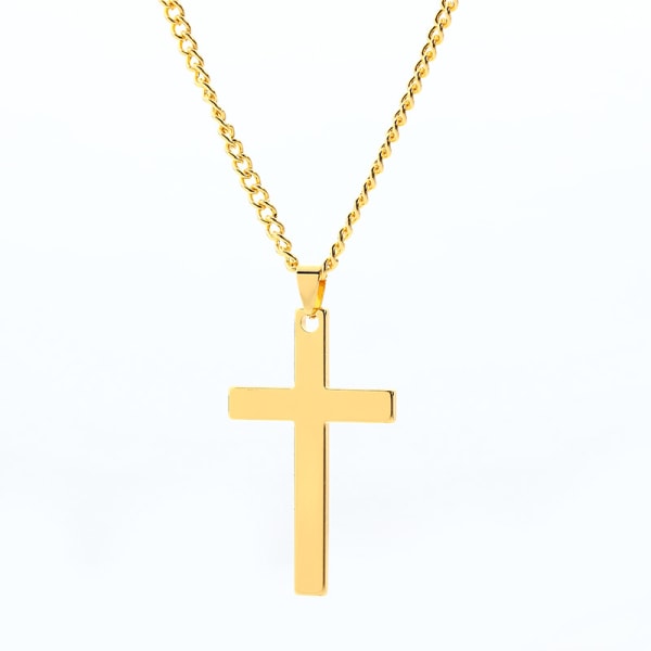 Guld färg kvinnors halsband Cross hänge klassiska rostfria Stee