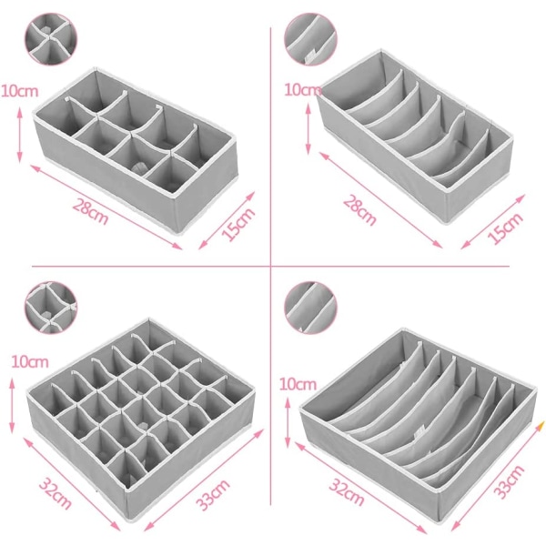 Grå hopfällbar låd-förvaring, 4 hopfällbara underklädesförvaring, N