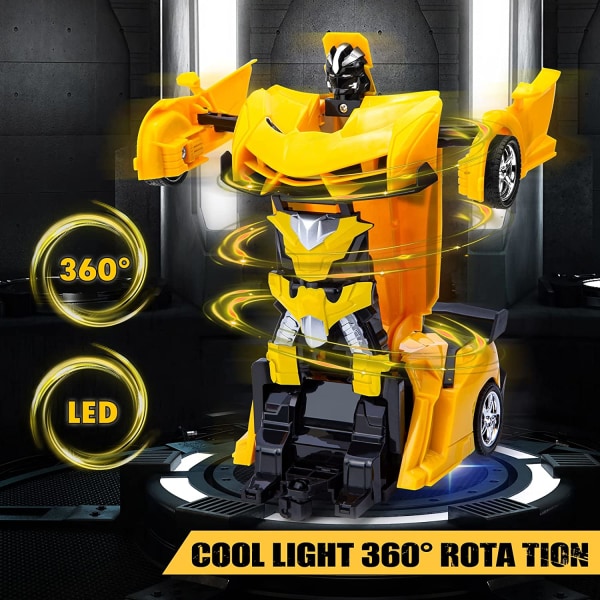 2-i-1 Bil (Gul) Fjärrkontroll Robot, 1:18 Transformer Leksak Present