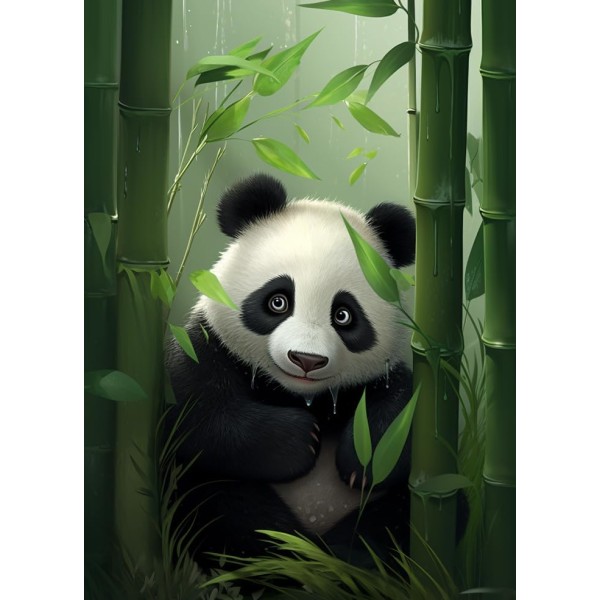 30x40cm, Grøn Bamboo Panda 5d diamantmalet rhinstensbroderi