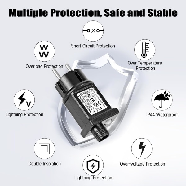 2 stk. 31V 6W LED strømforsyningstransformator, IP44 lavspændingsblinkende driveradapter med 8 tilstande, timer og hukommelsesfunktion til guirlande, lys, juledekorationer