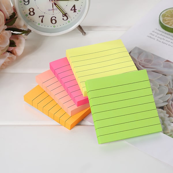 76x76mm 5 Farger Sticky Notes, Linjert Sticky Notes Blokker, 100 Ark/Blokk