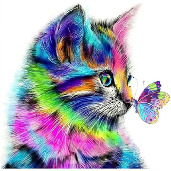 Diamond Painting Cat Butterfly, DIY 5D Animal Diamond Art Painti