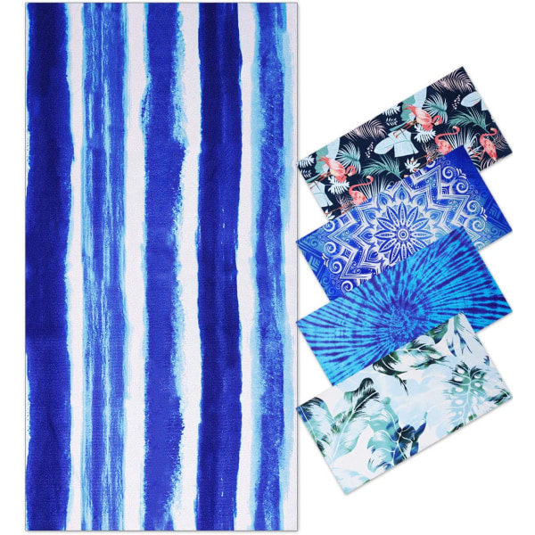 Blå, 150x75 cm stripete kvalitet mikrofiber strandhåndkle Anti Sand M