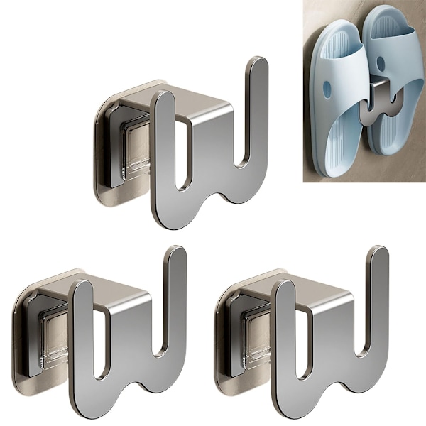 (3-pack) Grå Toffelhållare, 7,6 x 5 cm Aluminium Ingen Hålslagning Toffelhängare, Gör Ditt Rum Prydligt, Används för Sovrum
