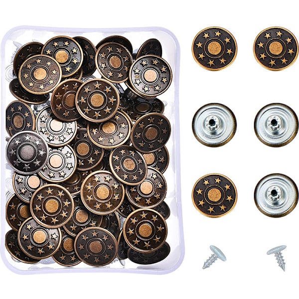 DIY (20 st) (17 mm) ersättningsknappar för byxor, 17 mm jeansknapp, metallknapp för byxor, jeansreparation, reservknapp för jeans, DIY