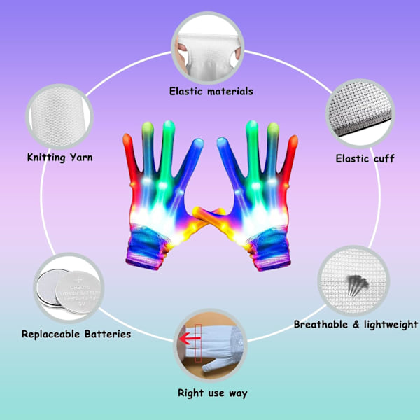 LED-hansker, flerfargede lysende blinkende hansker med 6 blinkemodus Kule fingerlys leker for klubbkostyme, bursdag