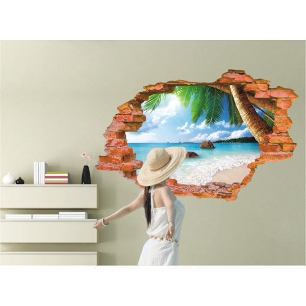3D-itseliimautuva irrotettava (8001F kookospähkinämeren ranta (23,6\" x 35,4