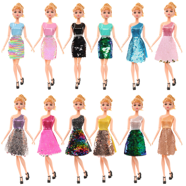 Barbie modedräkt, 12 stycken, 12 docktillbehör, för
