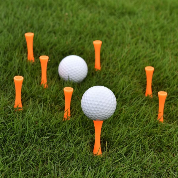 100 stk 70mm oransje plastgolftee, holdbare slottgolftee, for golfdriver, golfmatter og plastgolfballer