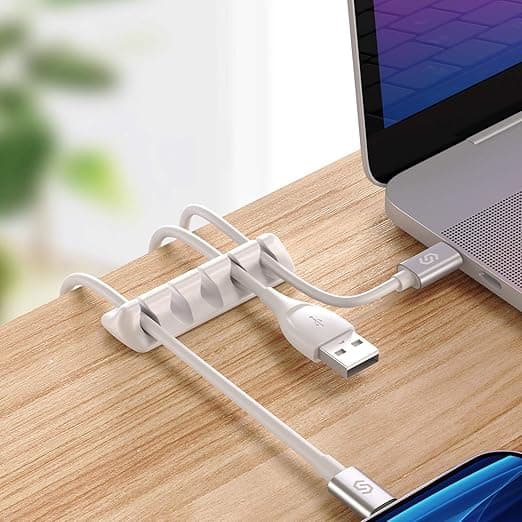 Hvide, skrivebords kabelarrangør clips - Sæt med 4 - Silikone kabel