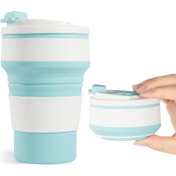 500ml Vikbar Mugg för Resor, Vikbar Silikon Resemugg för Varma och Kalla Drycker, Blå