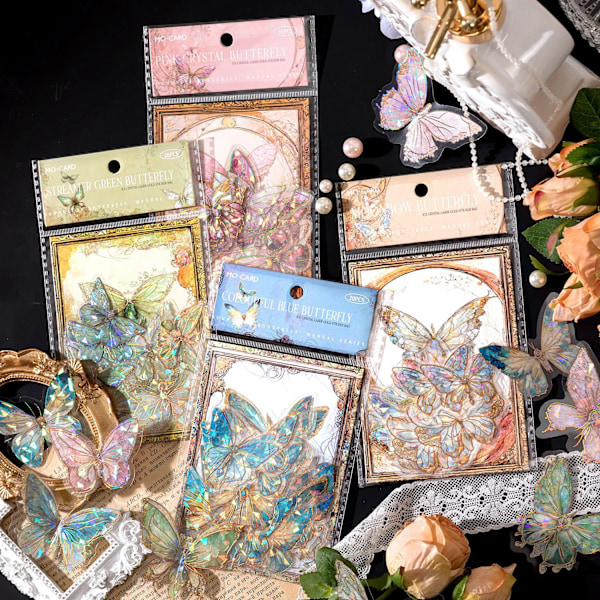 4 Design - Is Krystall PET Stereo Radium Jet Gull Klistremerkepakke Infinite Butterfly Spectrum Series Håndbok DIY Dekor