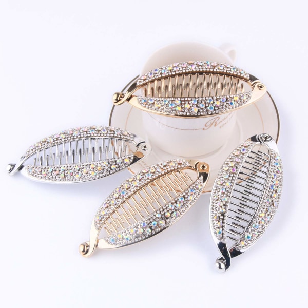 4 Stk Elegant skinnende Rhinestone Crystal Banan Clip Hår Clinche