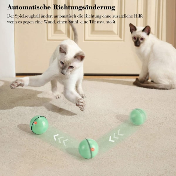 Katteleke, lekeball med LED-lys, 360 graders automatisk rotering