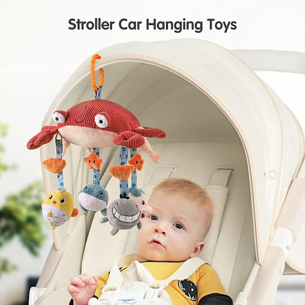Babyleksaker för 0 3 6 9 12 månader, plysch aktivitetsvagn och C