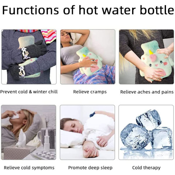 Mjuk varmvattenflaska, ljusblå enhörning 500 ml tecknad fluffig H