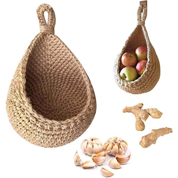 1 vävd hängande fruktkorg, hängande frukt, hängande korg, vägg H