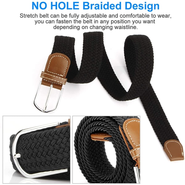 2-pack flätade stretch canvas elastiska herr- och damremmar