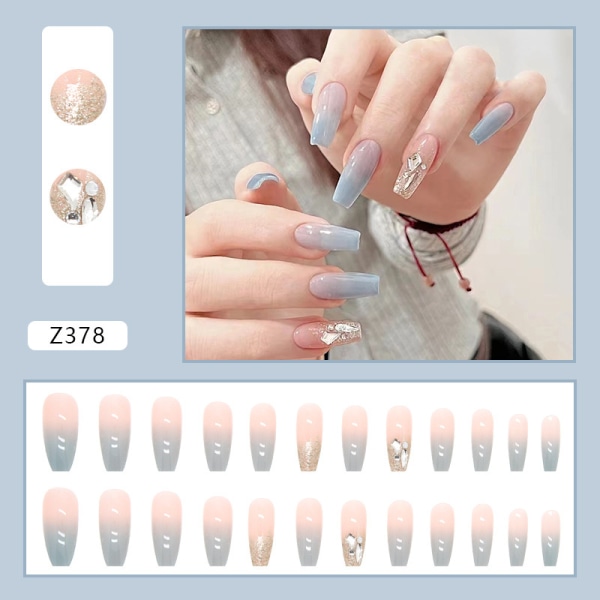 24 stykker Ice Mint falske negle, fransk manicure falske negle, Stic