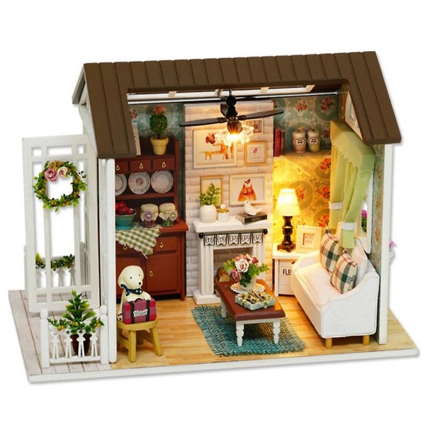 DIY Wooden Cottage Miniature House Kit Børnegaver Legetøjsindretning til hjemmet