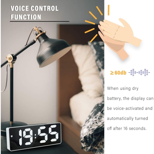 Digitaalinen herätyskello, 6,7 tuuman LED-peili digitaalinen herätyskello sängyn vieressä