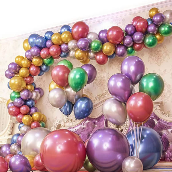 50 stk. Farverige Festballoner 12 tommer Chrome Metallic Heliumballoner