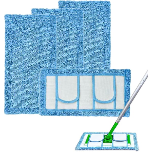 4-pack återanvändbara mikrofibermoppar för Swiffer-mopp och alla platta moppar 10-12 tum