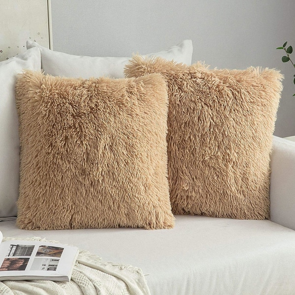 2 pak Faux Fur pudebetræk Fluffy Throw pudebetræk blødt Deco