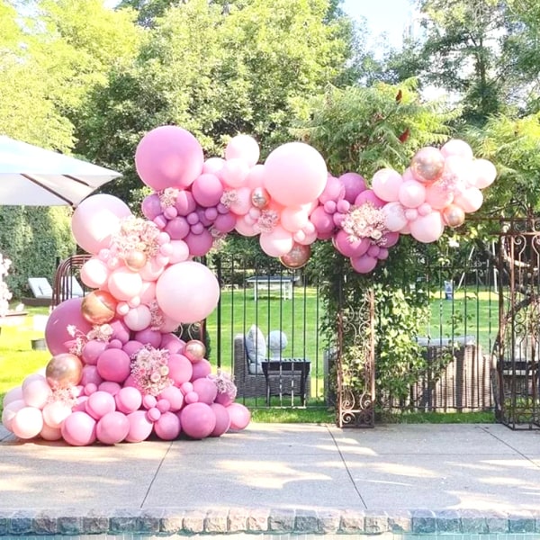 Ballongbågsset i rosa och rosarött latex