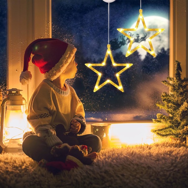 Jule dekorativt vindue med stjerne, (2stk)10 LED Gardinlys