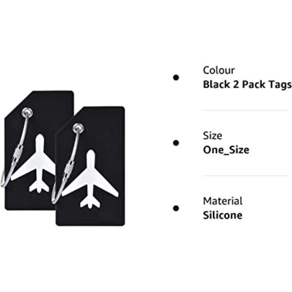 Silikon bagasjelapp med navn ID-kort (svart 2-paks etikett), ver