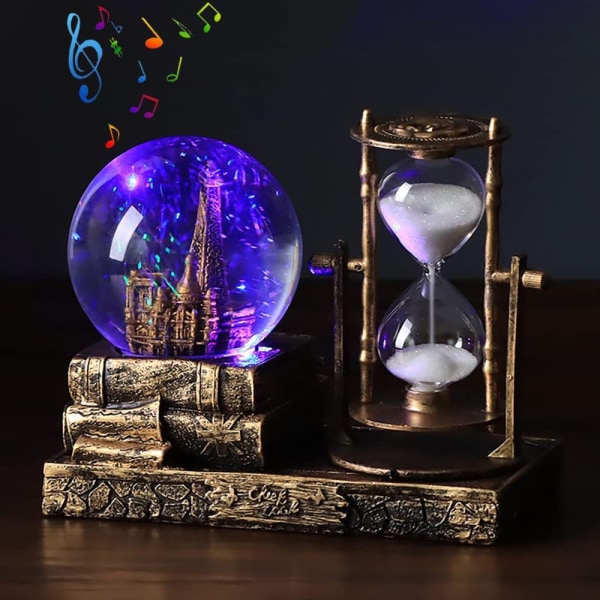 LED Music Crystal Snow Globe med Timglas Timer Heminredning