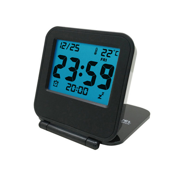 1 Svart Mini Vikbar Digital Väckarklocka Multifunktionell LED-Klocka