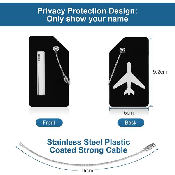 2stk sort silikon bagasjemerker med ID, silikon bagasjemerke m