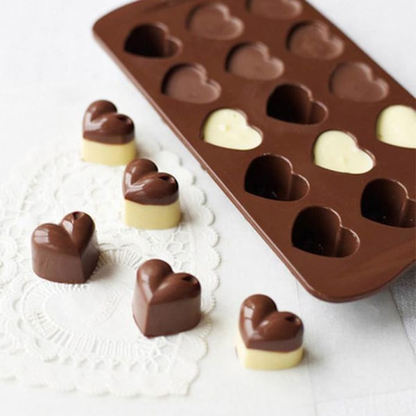 15 Hjerteformede Isterninger/Chokolade/Geleforme - Brun - 2 Stk.