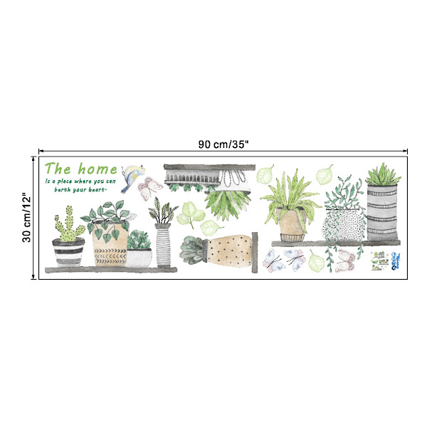 Fjernet væg(30*90CM) klistermærke akvarel grønne planter klistermærke