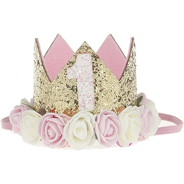 Baby Crown Hat (Pink and White Flowers \"1\") Holiday Birthday Par